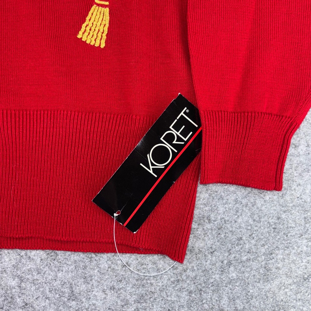 Vintage Koret Red Wool Blend Crest Embroidered Sweater NWT Small BoHo - Picture 4 of 7